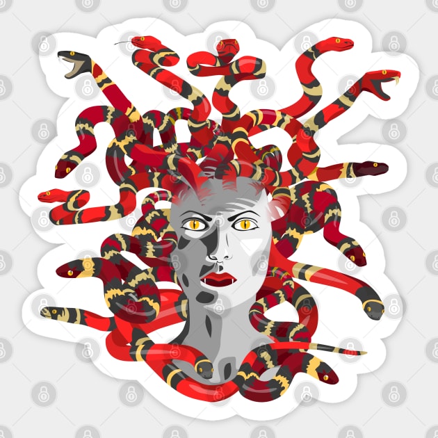 Red snake gorgon Sticker by kobyakov